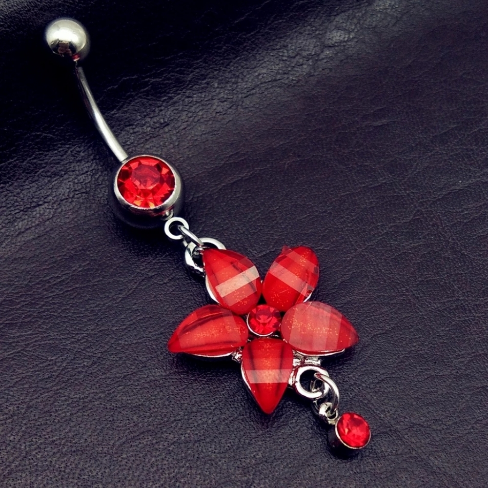 Red flower belly ring